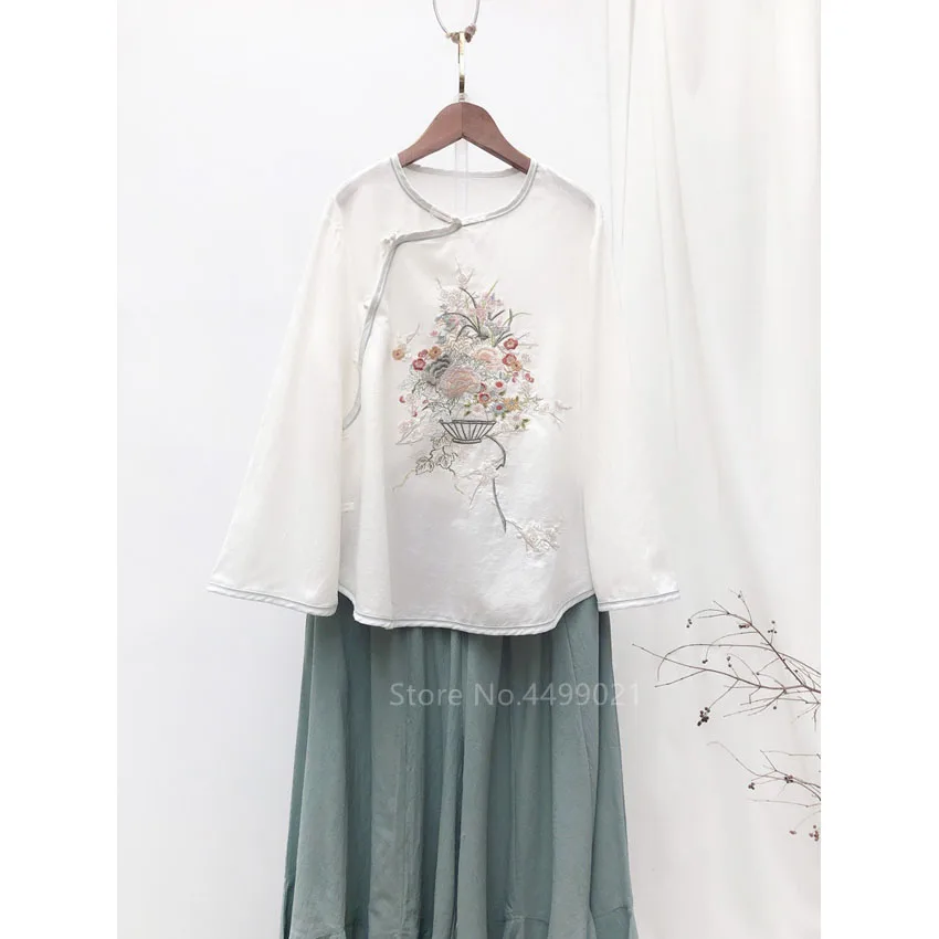 Традиционная женская льняная шифоновая рубашка топ в китайском стиле винтажная