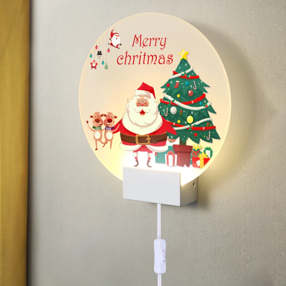 

LED Christmas Night Light Xmas Decoration Ornaments Bedroom Wall Lamps Round Lamp Bedroom Bedside Lamp