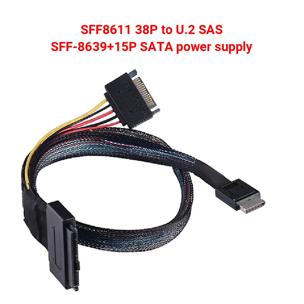 

SFF8611 38Pin to U.2 SAS SFF-8639+15Pin SATA Connector Cable Power Cord Server Data Connect Cable for PC Desktop