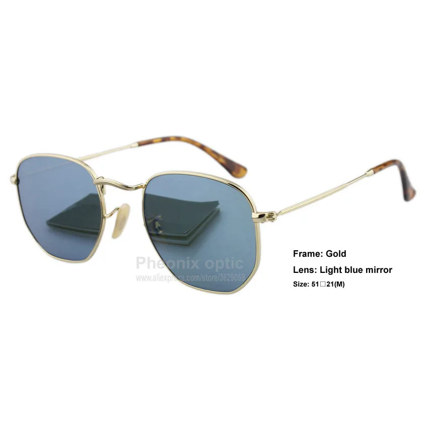 Солнцезащитные очки унисекс модные с шестигранными линзами в золотистой оправе