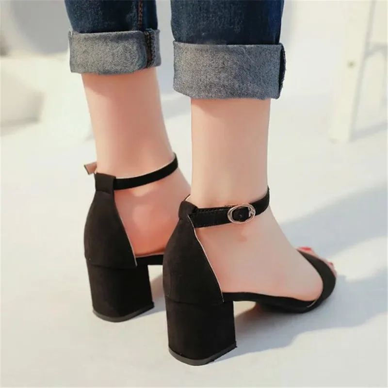 

2020 Summer New High Heels Women's Shoes With Open Toe Suede Sexy Word Buckle Women Sandals Ankle Strap Rome Shoes 34-40