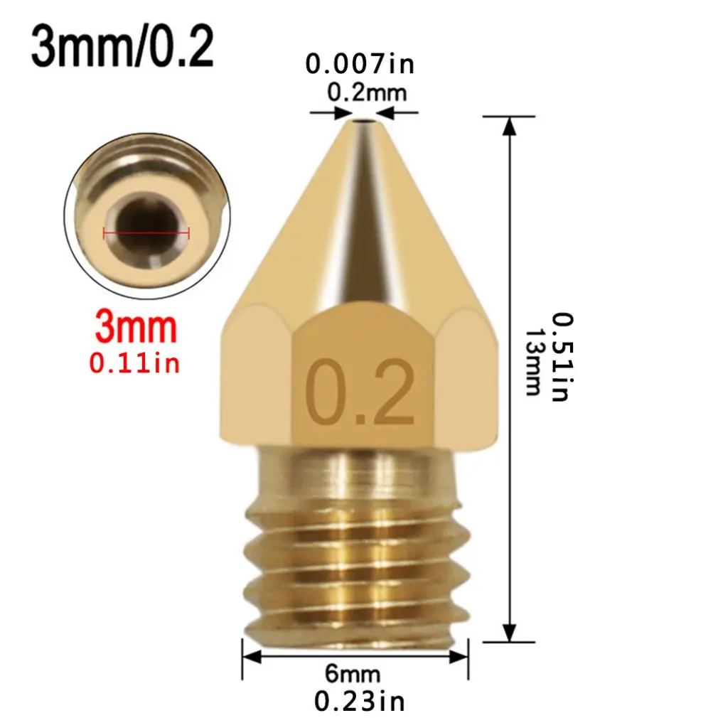 

5PCS MK8 Nozzle Head Printer Extruder 0.2MM 0.3MM 0.4MM 0.5MM Nozzle Optional For For 1.75MM MK8 Makebot 3D Printer