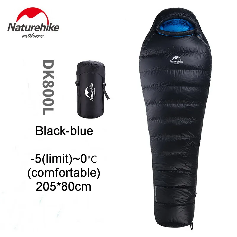 DK800L black-blue 90% утиный пух Мумия спальный мешок сплайсинга одиночные перо спальные мешки для кемпинга Пешие прогулки зимний горький холодный с компрессионным мешком - Цвет: DK800L black-blue