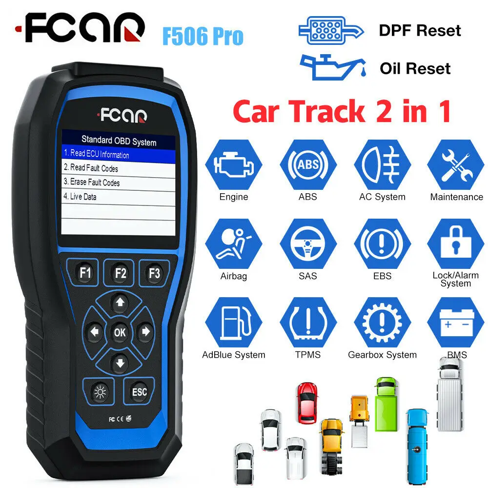 Фото Диагностический сканер FCAR F506 Pro OBD2, считыватели кодов, тестер напряжения аккумулятора, двигатель, воздушный ЭБУ, масло, DPF, сброс, дизельный г... №2