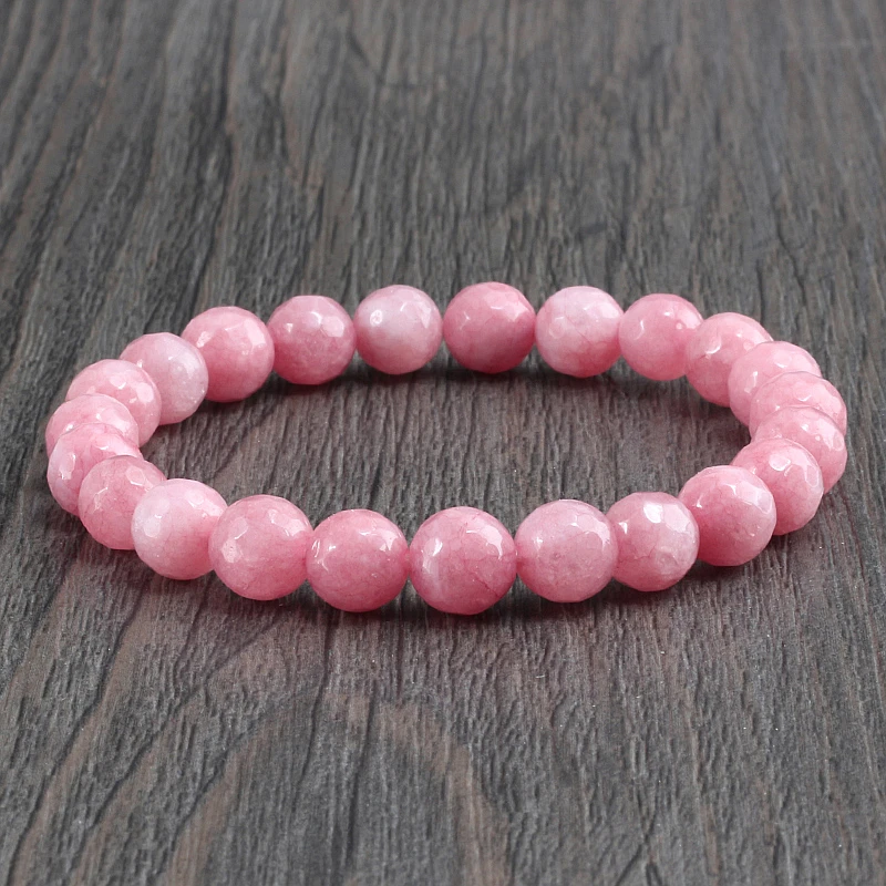 Mode pierre naturelle Rose poudre perles Bracelet femmes Bracelets élastiques bijoux Yoga amoureux