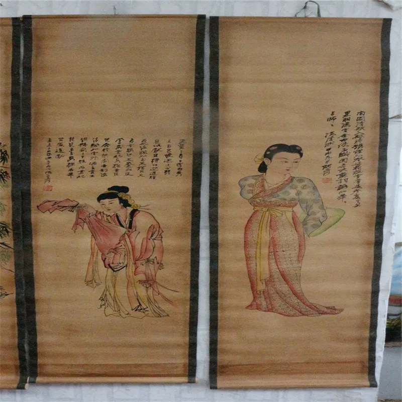 Женская картина на четыре экрана подвесная среднего зала Чжан дацянь | Дом и сад