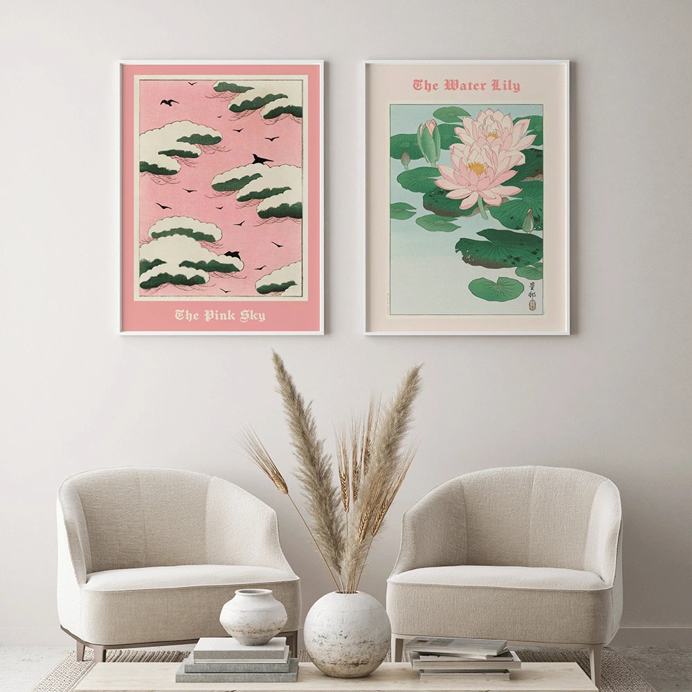 

Pink Sky Gold Fish Posters Print Vintage Japanese Wall Art Cover Magazine Canvas Painting Exhibition Home Decoration Room Decor