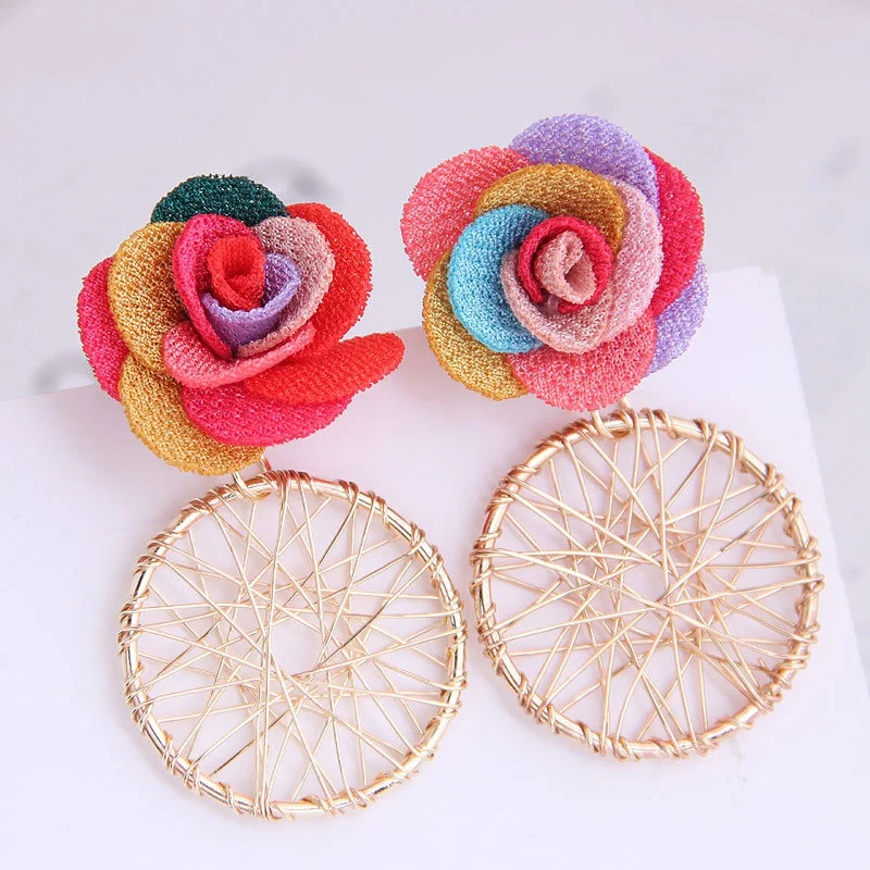 

Trendy Temperament Alloy Cloth Flower Dangle Earrings for Women 2021