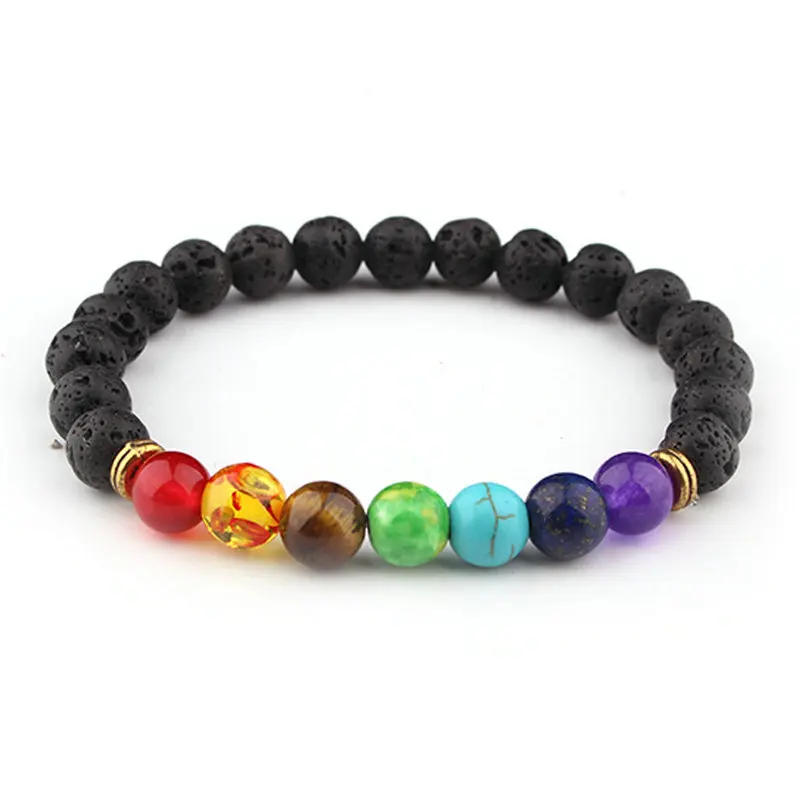 Браслет с бусинами из лавового камня 8 мм 7 чакр браслет для йоги ювелирные