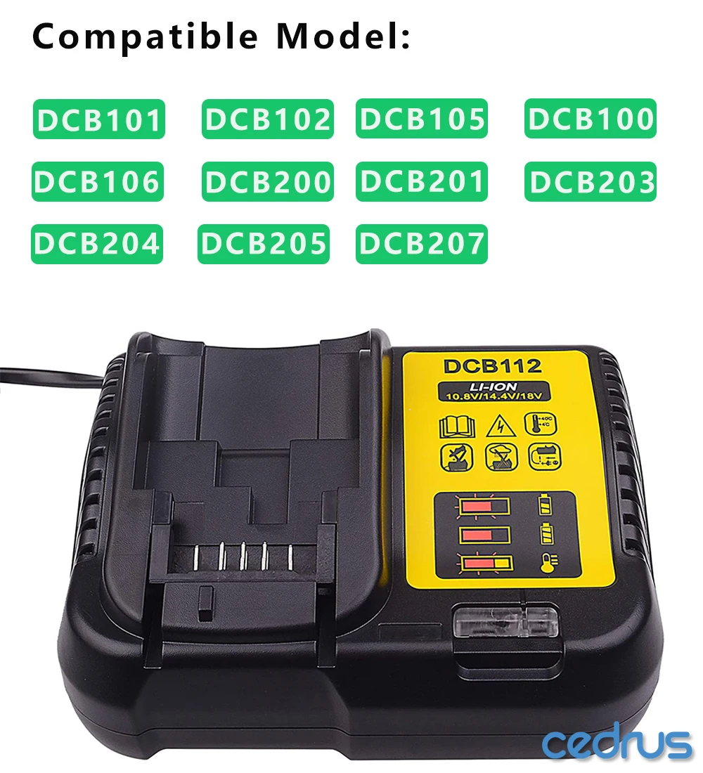 

Cedrus DCB112 Li-Ion Battery 3A Charger For Dewalt 10.8V 12V 14.4V 18V Dcb101 Dcb200 Dcb140 Dcb105 Dcb200 Eu Plug Black