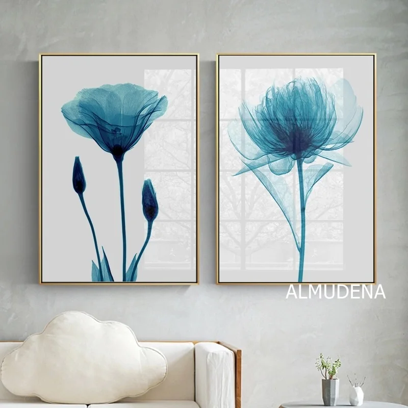 Цветочный плакат синие цветочные плакаты и принты настенные художественные