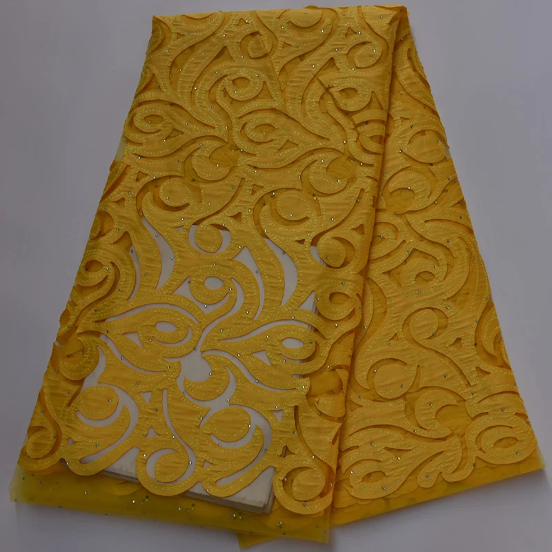 5 ярдов/шт Высокое качество желтая африканская сетчатая кружевная ткань мягкая
