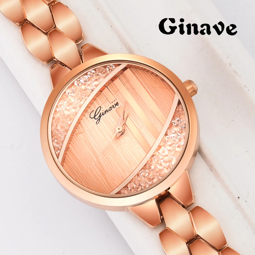 

Ginave Women's Bracelet Diamond Fashion Bangle Watch Set Ladies Smooth Mirror Quartz Casual Quartz luxury Wristwatches