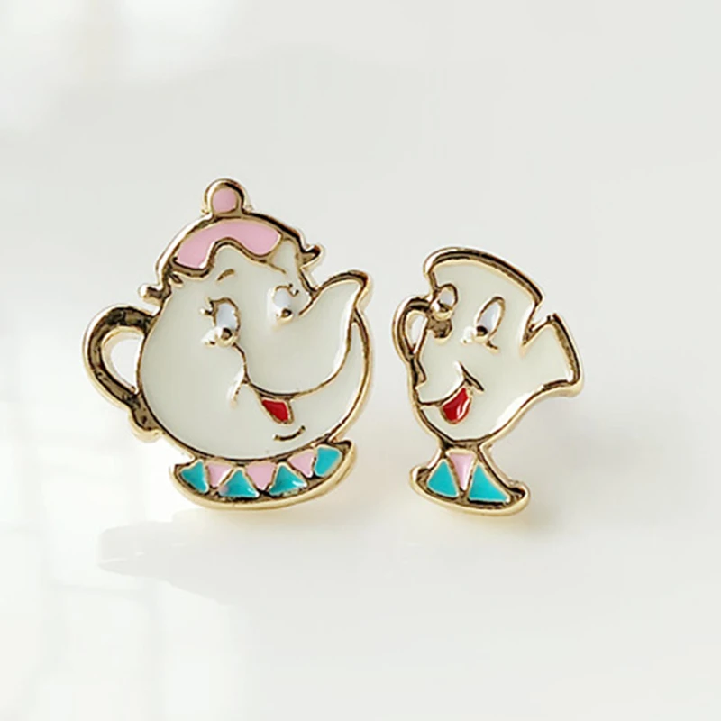 Красота и с рисунком из мультфильма Красавица Чудовище серьги гвоздики заварной