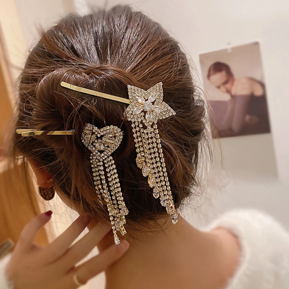 

Stars and Love Hair Clips Rhinestone Tassel with Beads Hair Pin Hair Barrettes Metal Alloy for Women Girls Hair Accessories