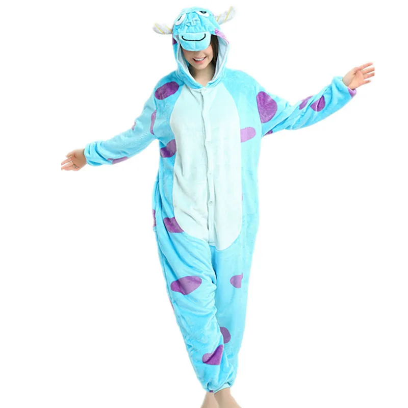 2019 зимние Для женщин Kigurumi Пижамы с принтом монстров комплекты милые вещи
