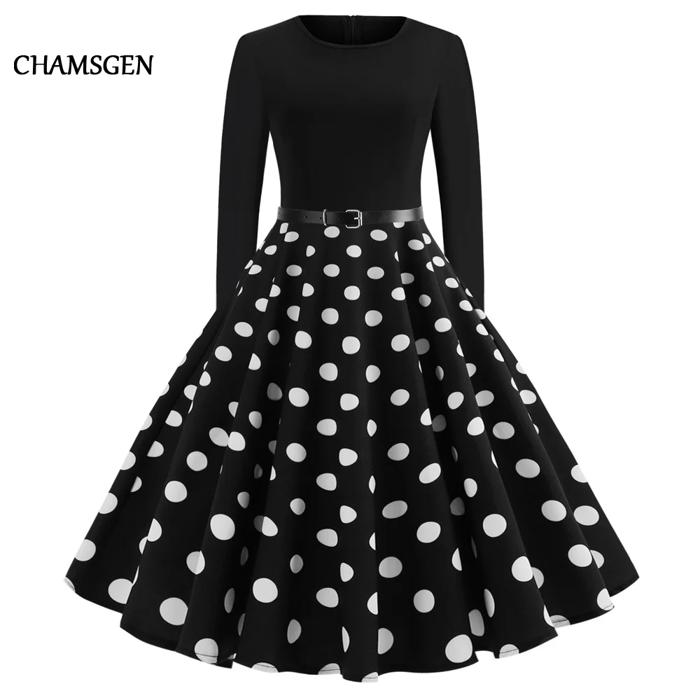 Женское винтажное бальное платье с длинным рукавом и круглым вырезом CHAMSGEND