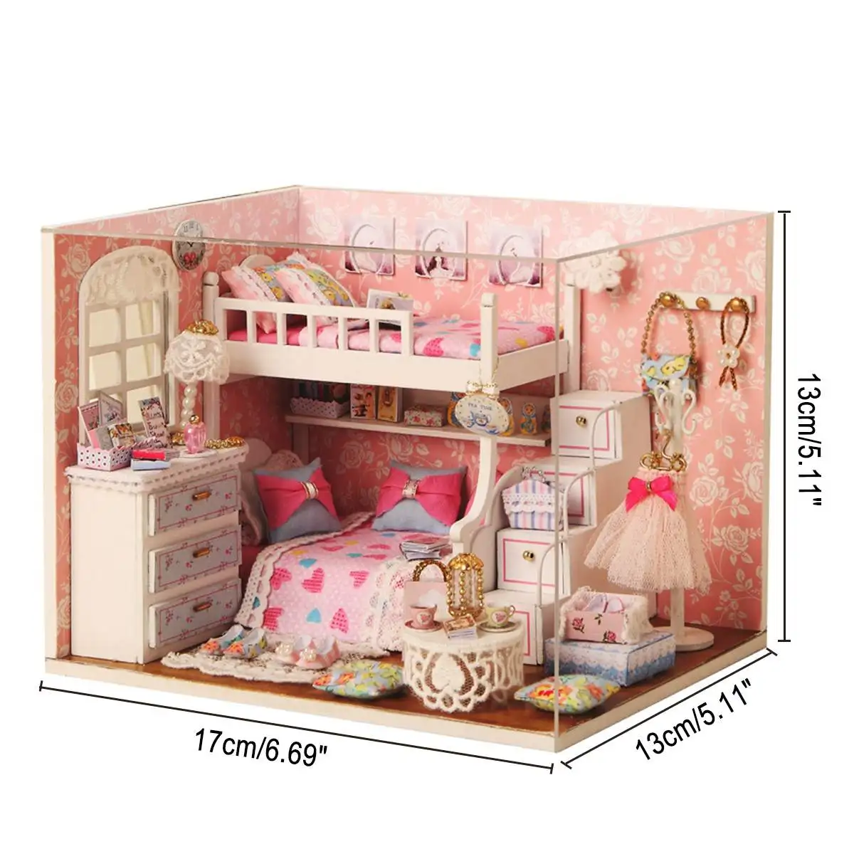

LED Light DIY Miniature Pink House Wooden Doll House Furniture Dollhouse House Model Toys For Children Birthday Christmas Gift