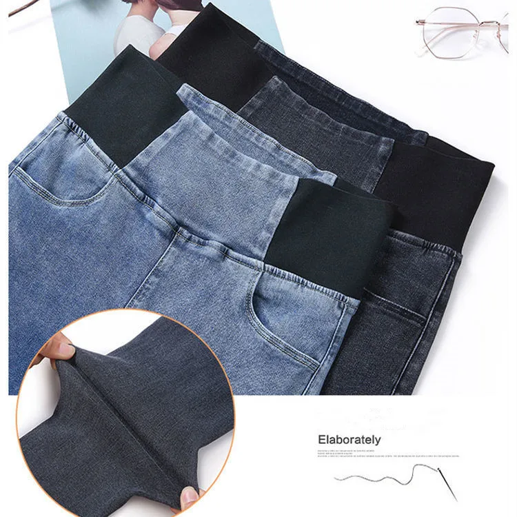 

High Waist Jeans Women's Pants 2020 New Spring And Autumn Increase Size Girl Slim Pants Elastic Waist Black Female Stretch Denim