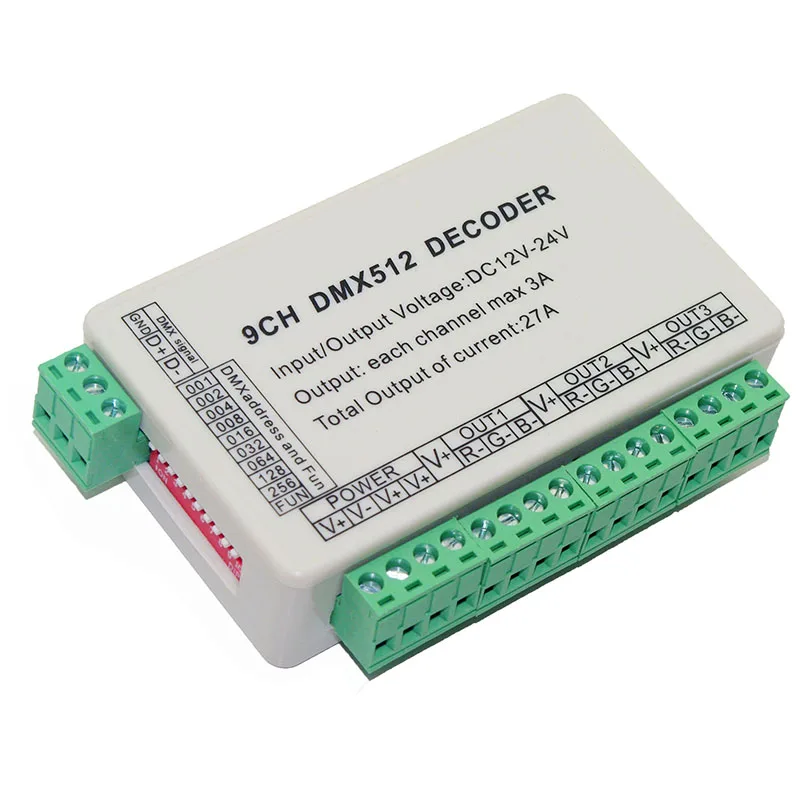 DC12V 24V 9CH dmx512 декодер 9 канала 3 группы 3A каждого * 27A Max led DMX512 контроллер WS DMX