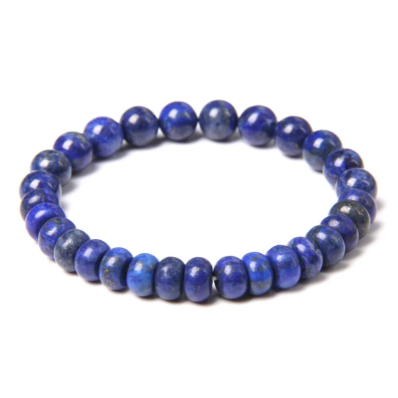 Браслет ручной работы с бусинами из натурального лазурита круглый синий браслет