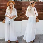 Женское пляжное платье, купальник, Сексуальная кружевная накидка на бикини, кафтан, купальный костюм, вязаный крючком, Открытый спереди, белое длинное кимоно, накидка