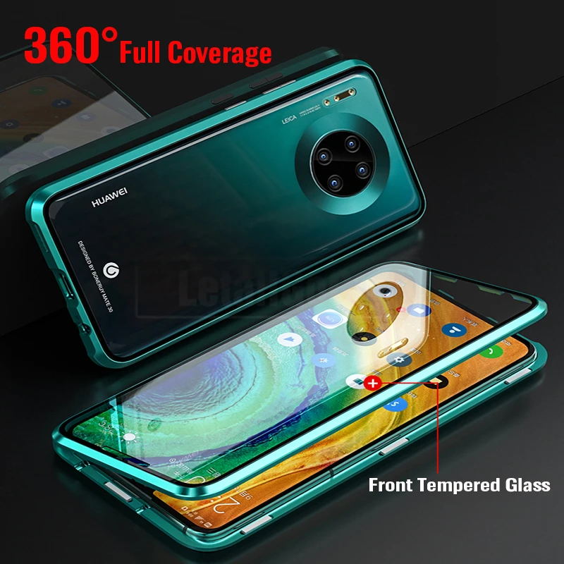 360 полная защита чехол для Huawei Mate 30 Pro Чехол Магнитный Алюминиевый металлический
