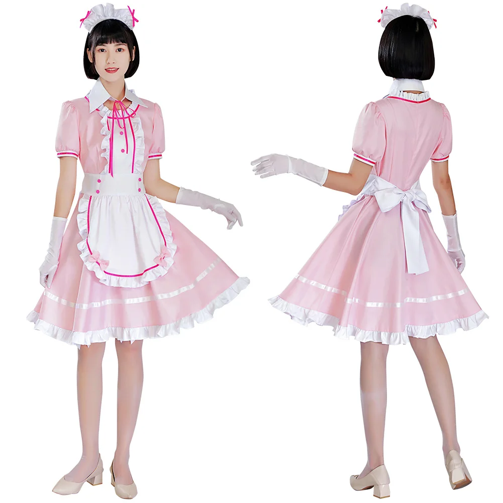 

Короткая футболка с героями из японского аниме «розового цвета; В Стиле Лолита платье костюмы для косплея на Хэллоуин Карнавальный Костюм