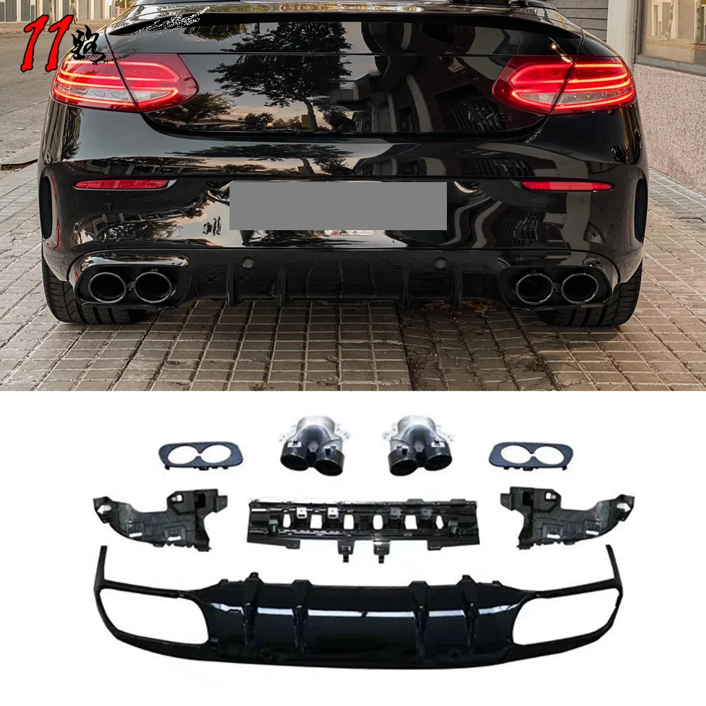

Glossy Black Back Diffuser Bumper for Benz C Class W205 C205 2-Door 2015-2019 C43 C63 Exhaust Tips Car Styling