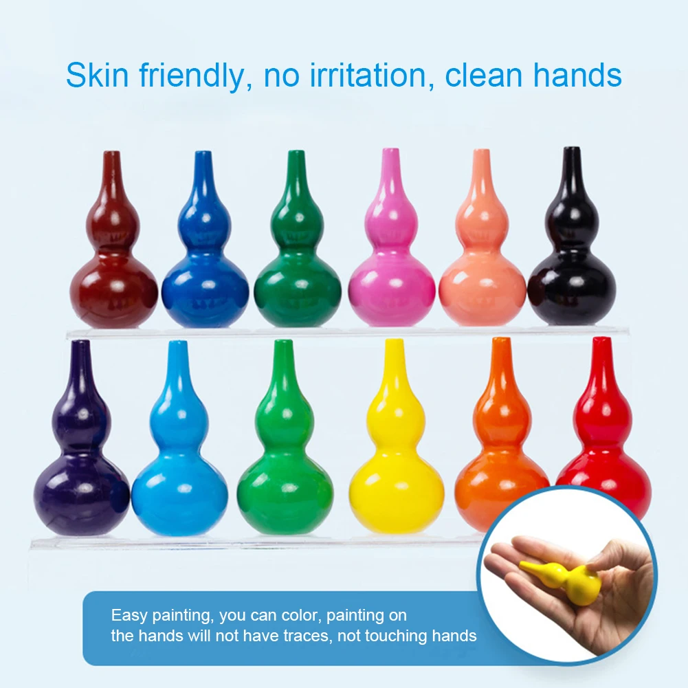 

12 Colors Multifunction School Drawing Beginners Stationery Graffiti Kids Art Supplies 3D Gourd Shaped Painting Brush Crayon Pen