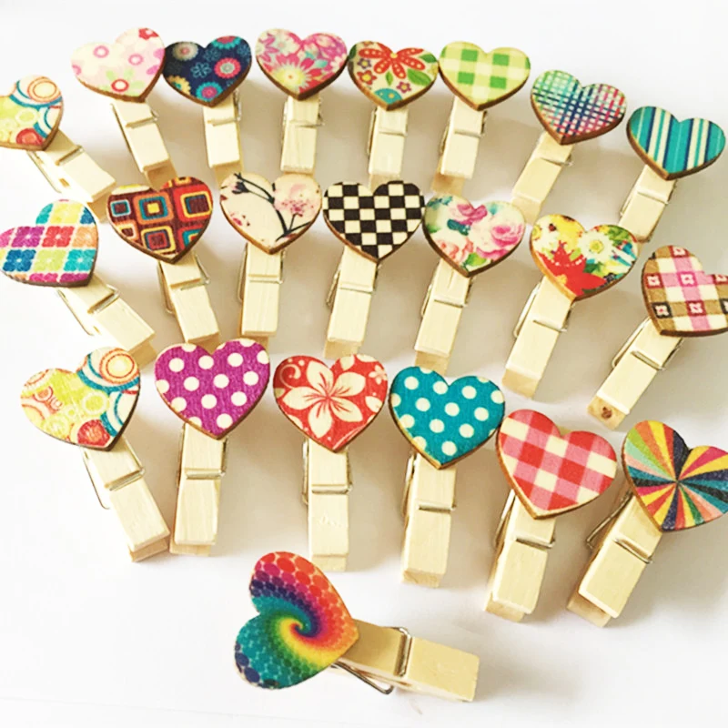 

20 шт./упак. Смешанный красочный в форме сердца рождественские фотообои мини деревянный зажим 35X7mm окружающей небольшой прищепка WD0333