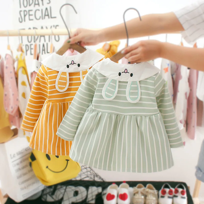 Детское корейское платье осенняя одежда для девочек Полосатая юбка с длинными
