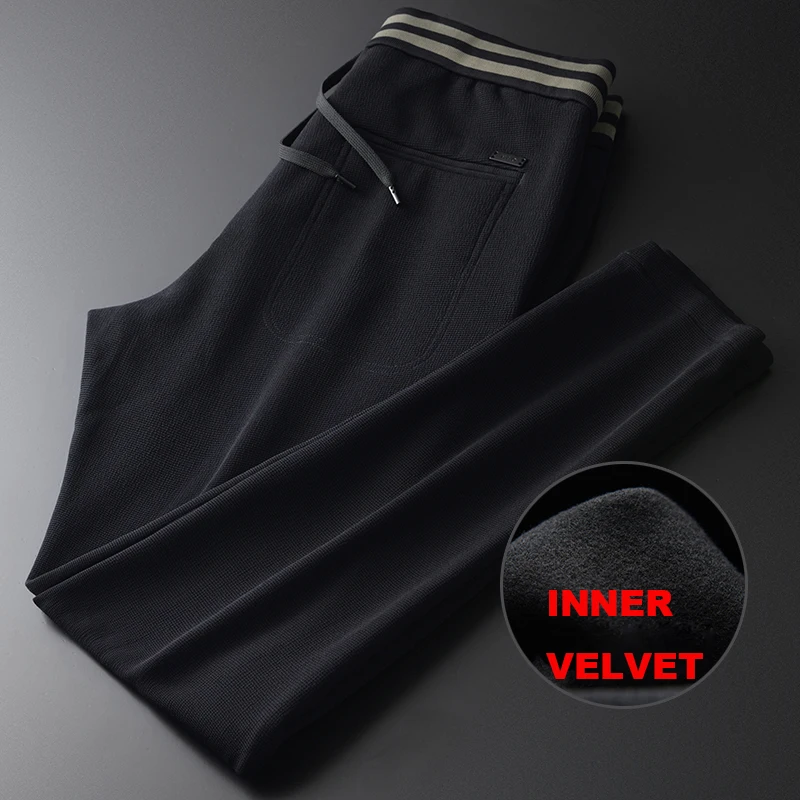 

Брюки Minglu мужские с эластичным поясом, роскошные модные повседневные штаны контрастных цветов в рубчик, черные, на осень