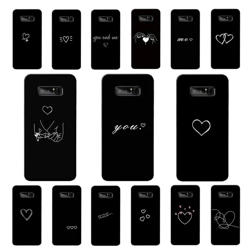 

YNDFCNB Black Simple Lines Love Heart Phone Case for Samsung Note 5 7 8 9 10 20 pro plus lite ultra A21 12 02