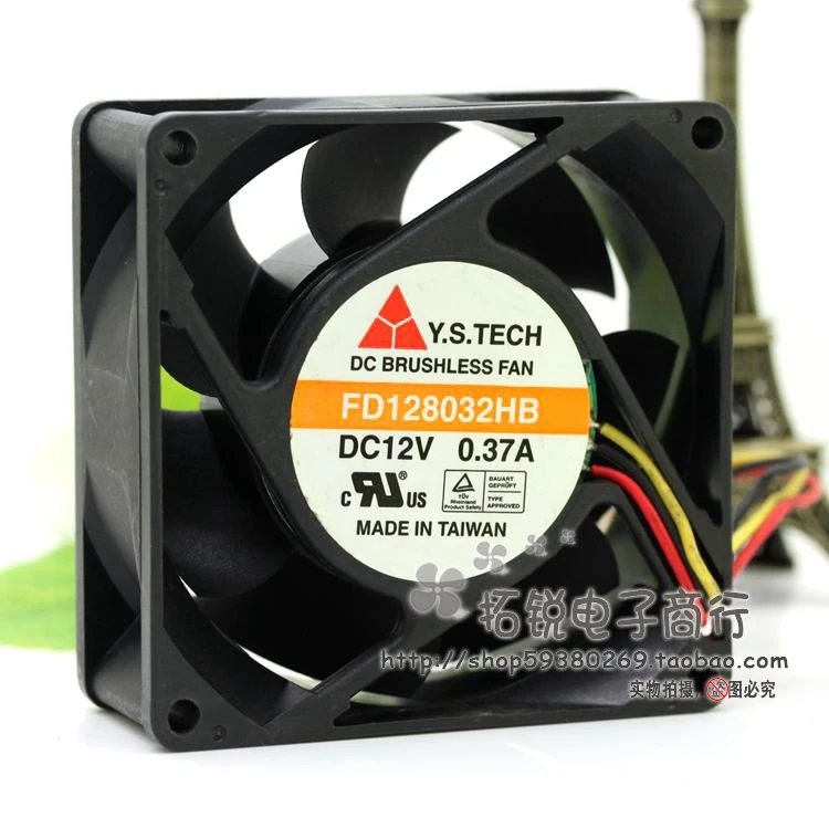 Y.s.tech Fd128032hb 12В 0.37a 8032 8 см трехпроводный двухшариковый Вентилятор охлаждения