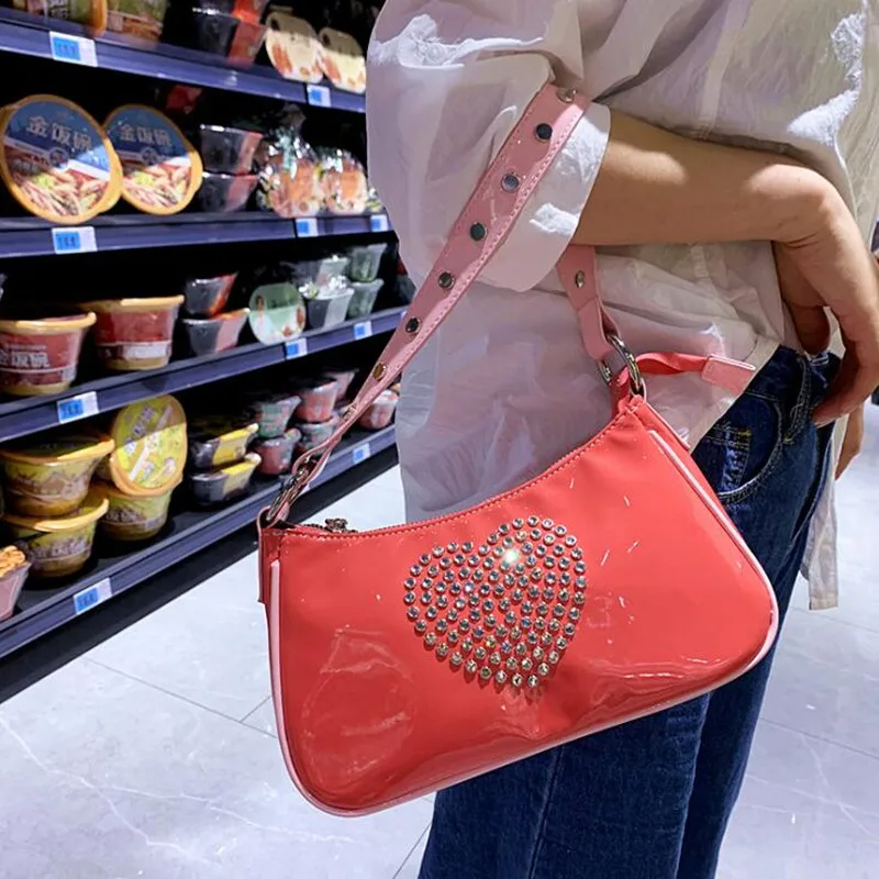 Летняя Новинка 2020 года Лакированная кожа Стразы для девочек Сумочка-Багет из
