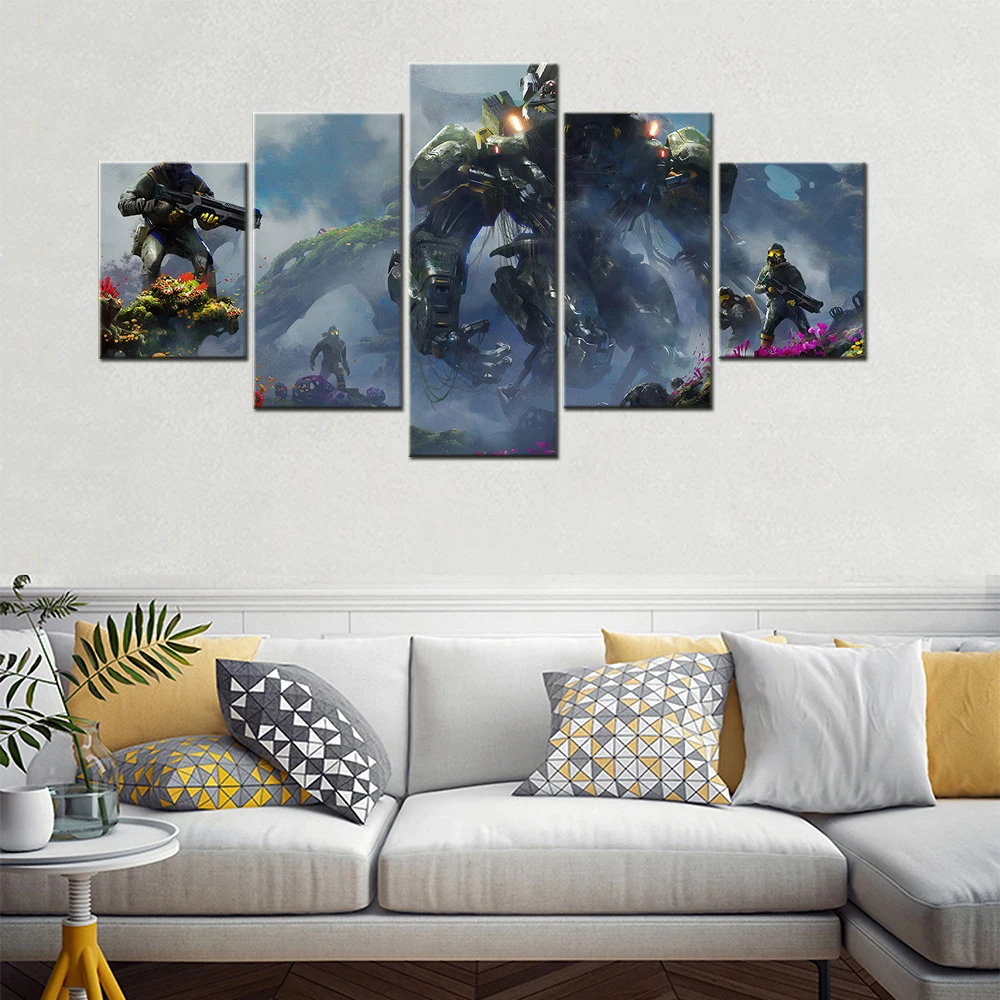 

5 Piece Canvas Painting Soldiers Robot Mech Anime Figure Bedroom Decoration Posters Wall Art Canvas Pictures Kids Room Decor