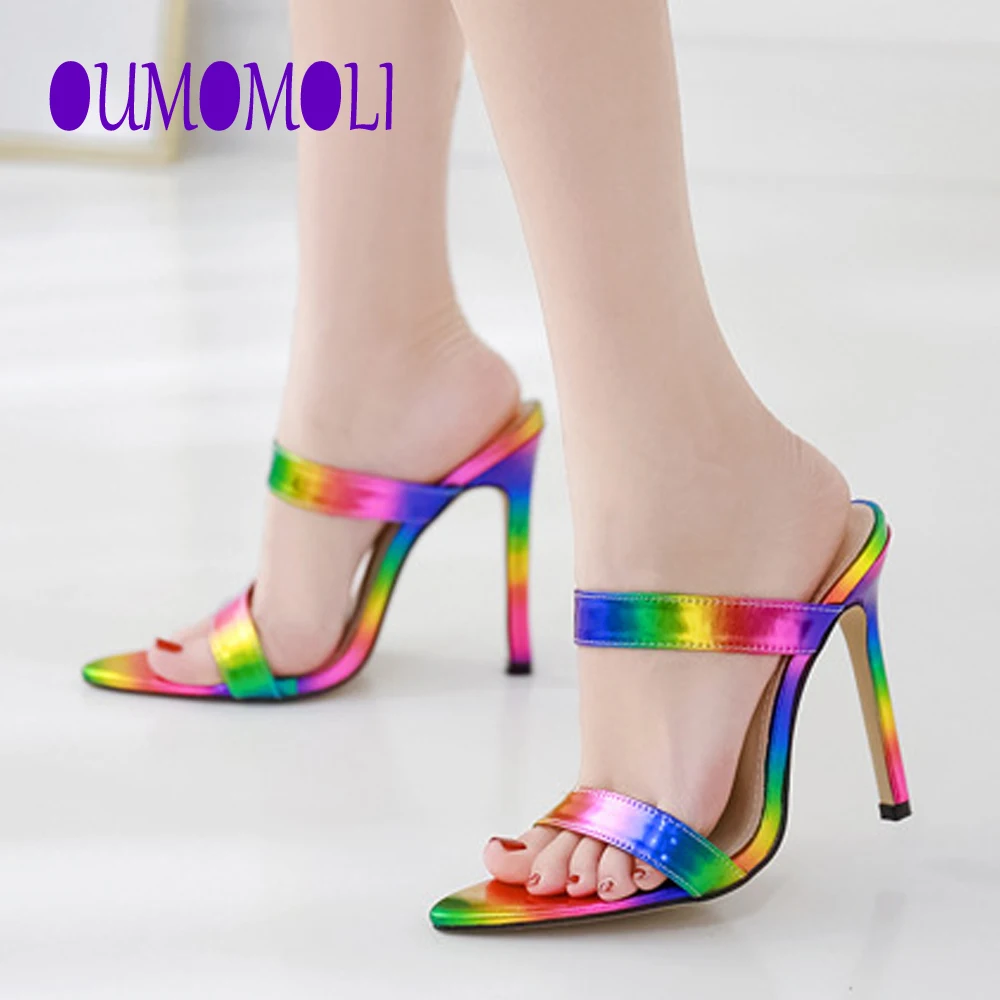 Женские босоножки на тонком ремешке фиолетовые повседневные с круглым носком