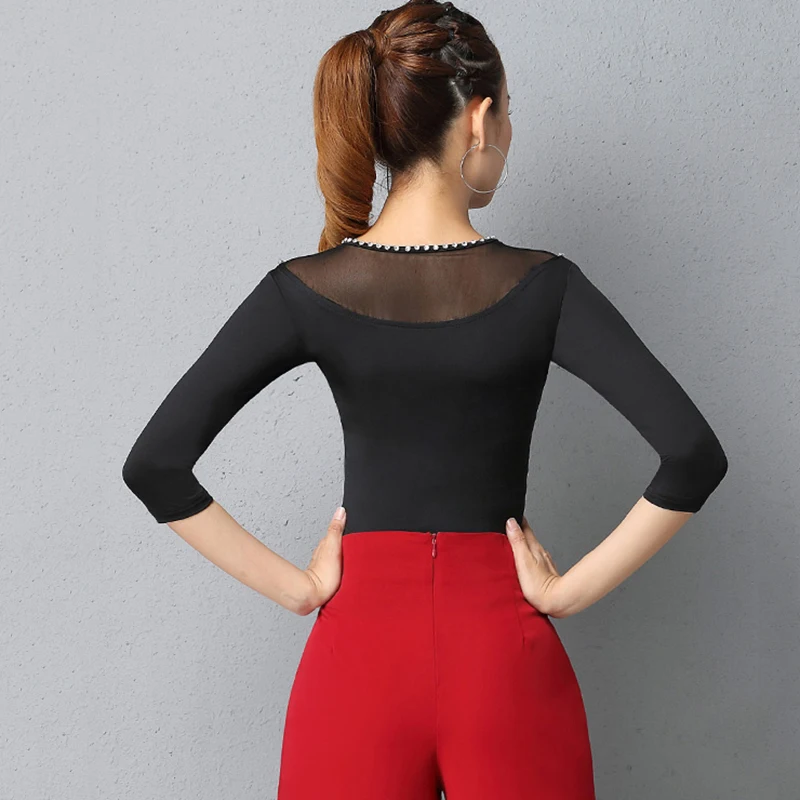

Ballroom Latin dance practice clothes new women modern dance costumes sexy mesh diamond top