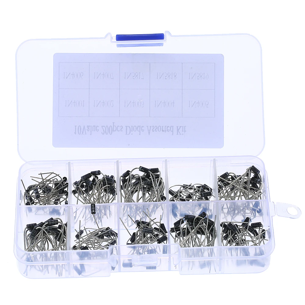 10Values 200pcs Rectifier Diode Schottky Assortment Electronic Kit 1N4001~1N4007 1N5817 1N5818 1N5819 With Storage Box | Инструменты