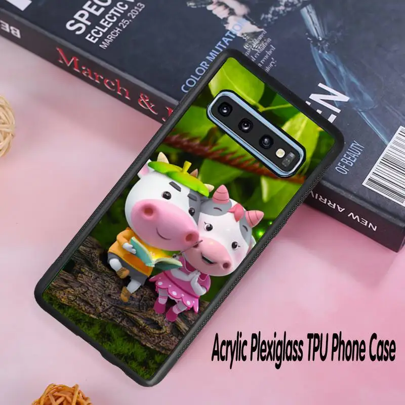 

cartoon cute cow couple pink Phone Case Acrylic Plexiglass TPU For Samsung Galaxy S8 S9 S10 s10e S20 PLUS ULTRA S6edge