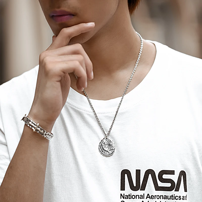 Уличная культура Hippop Feather Eagle Sun Ray Pendant 100% настоящее серебро 925 для мужчин и женщин ожерелье ювелирные изделия 2021 P39.