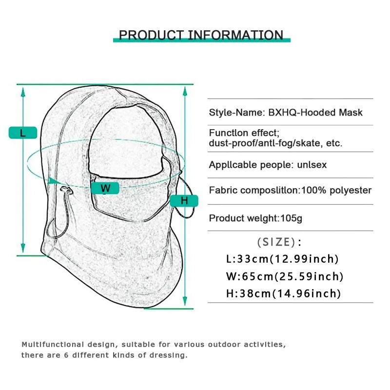 

Outdoor Thermal Warm 6 In 1 Balaclava Hood Police Swat Bike Cap Cycling Fleece Ski Bike Scarf Wind Stopper Mask Hats