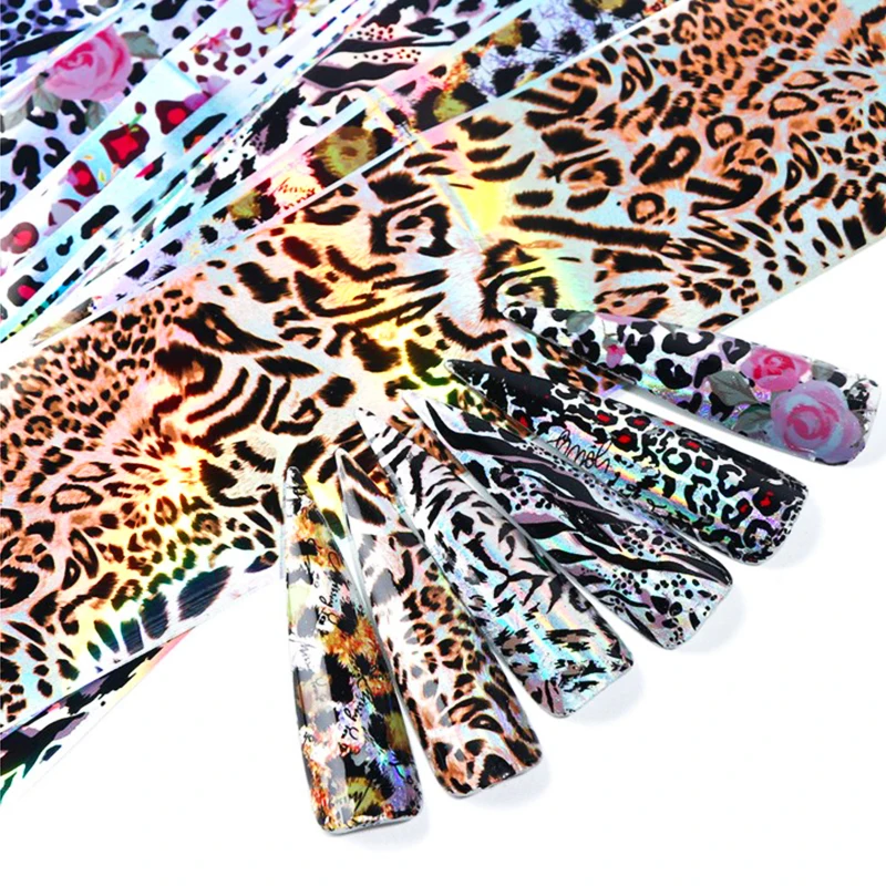 Леопардовая печать ногтей набор фольги голографическое искусство Переводные