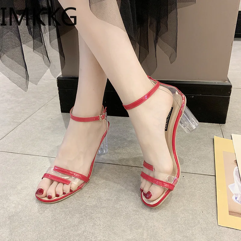 Сандалии женские пластиковые прозрачные на высоком каблуке с открытым носком |