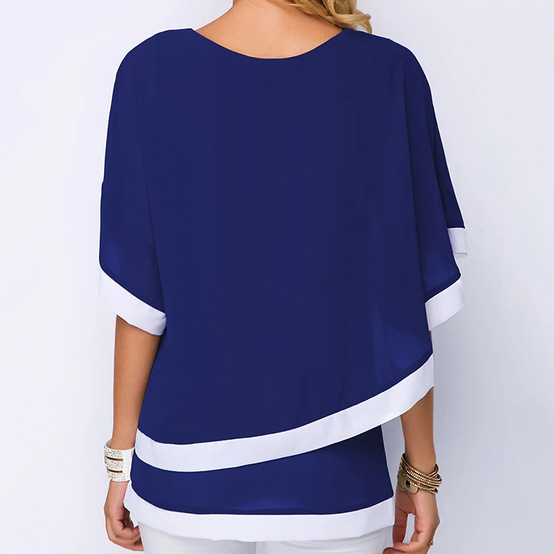 

Plus Size Blouses For Women 4xl 5xl Patchwork Double Layer Tops Casual Batwing Tunic 2020 Autumn Large Size Chiffon Shirts