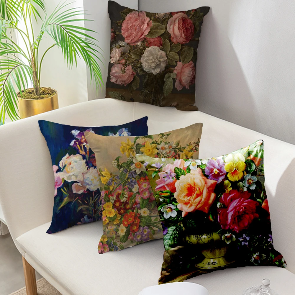 Fuwatacchi новинка 2020 винтажные картины цветов льняная наволочка картина маслом розы