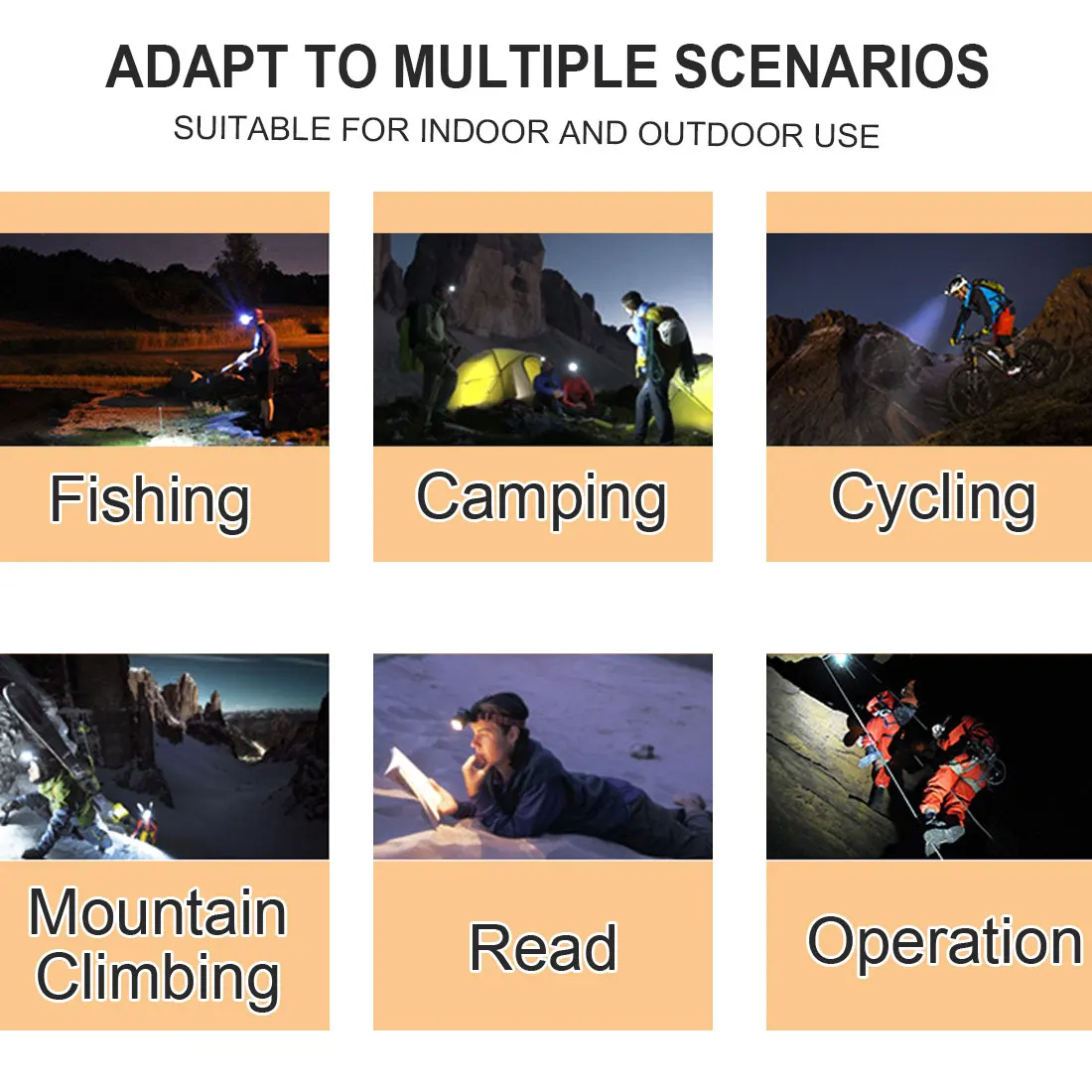 

Headlamp Super Bright LED with 8*LED Bulbs 5000 lumen Waterproof Outdoor LED Headlight 8hr Work Lightweight Comfortable to wear