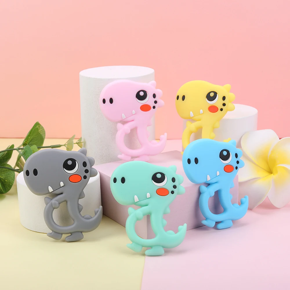 Sunrony-mordedor de silicona para beb&eacute;, dibujos animados de dinosaurio de juguete de dentici&oacute;n, roedores de silicona de grado alimenticio para dientes, varilla peque&ntilde;a, regalo para beb&eacute;, 5 uds.-2