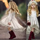 Платье с цветочным принтом для девочек, бархатное платье с кисточками, с длинным рукавом, для детского праздника, конкурса